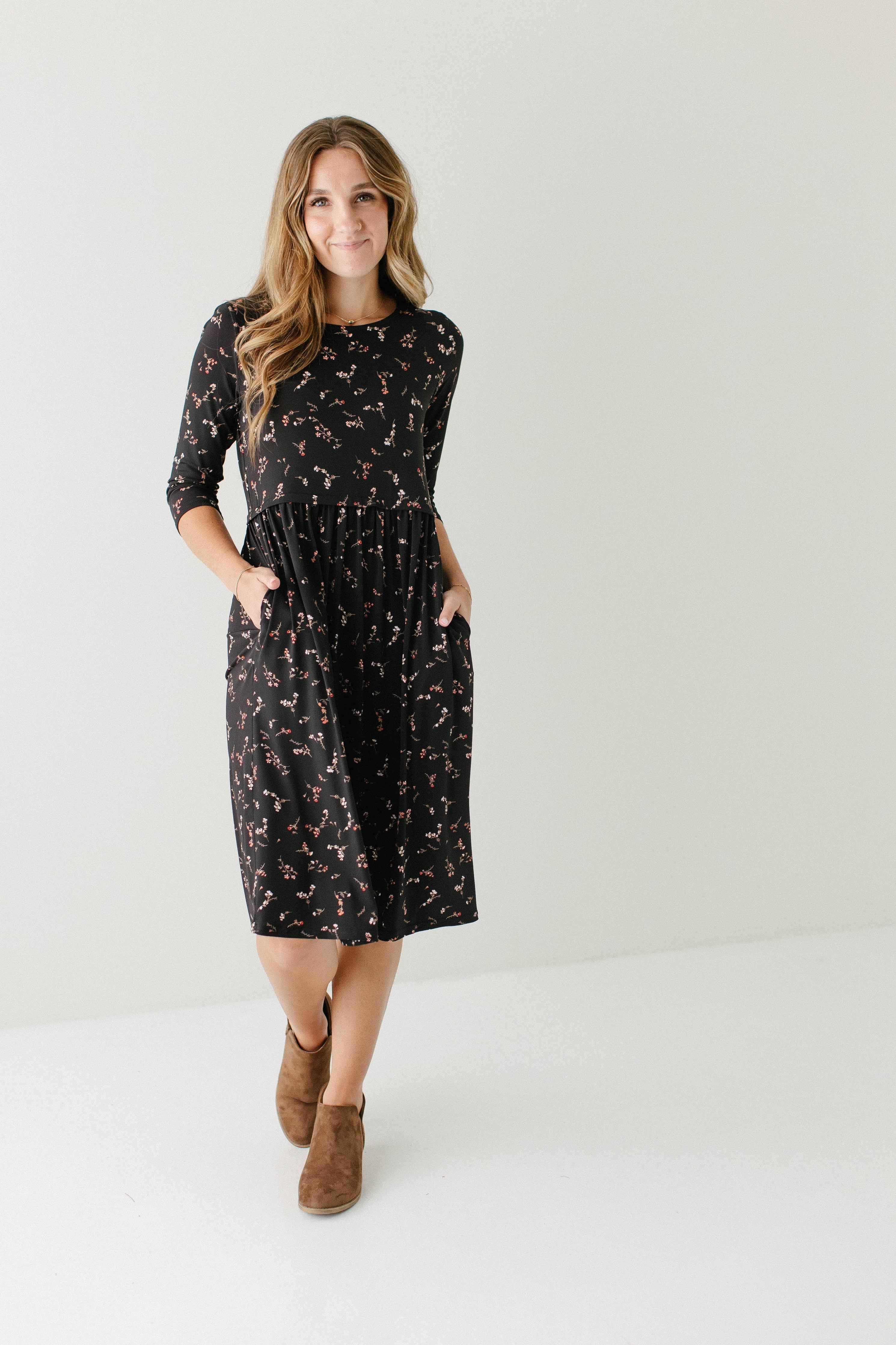 'August' Maternity and Nursing Friendly Floral Knee Length Dress