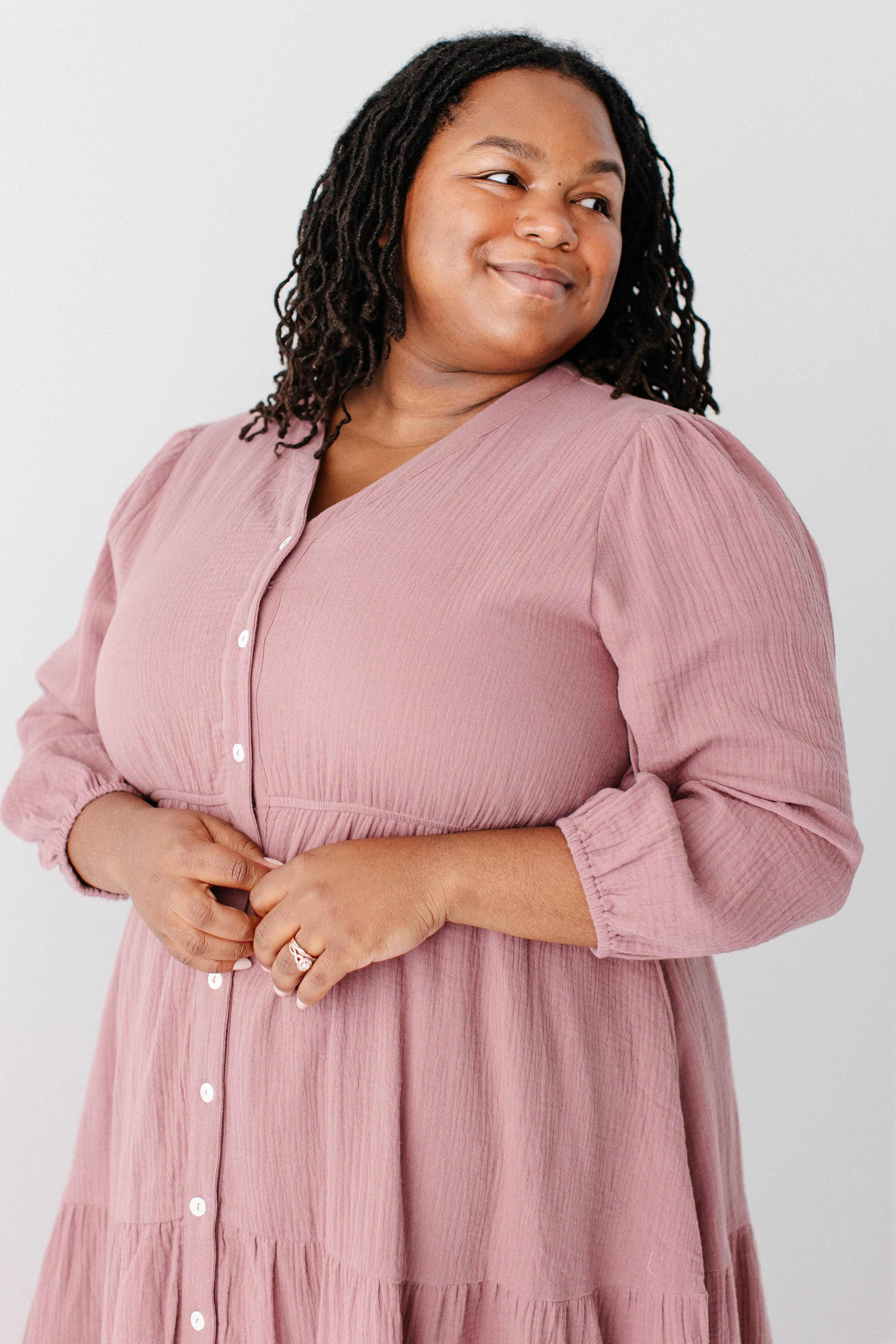 'Louisa' Button Down Tiered Cotton Gauze Midi Dress