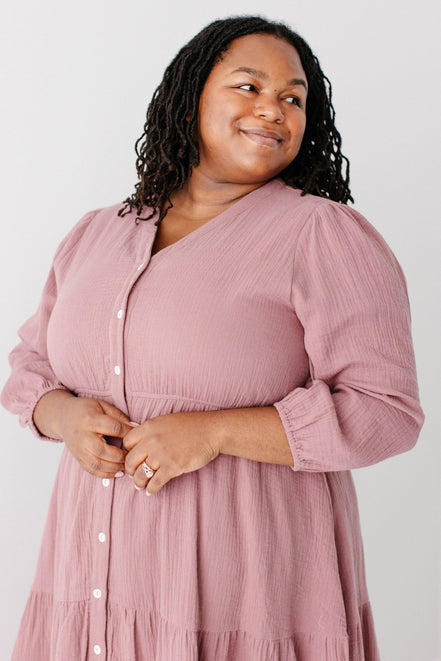 'Louisa' Button Down Tiered Cotton Gauze Midi Dress