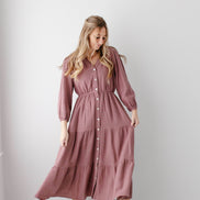 'Louisa' Button Down Tiered Cotton Gauze Midi Dress