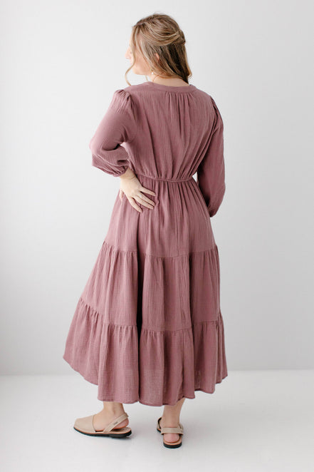 'Louisa' Button Down Tiered Cotton Gauze Midi Dress