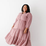 'Louisa' Button Down Tiered Cotton Gauze Midi Dress
