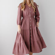 'Louisa' Button Down Tiered Cotton Gauze Midi Dress
