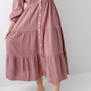 'Louisa' Button Down Tiered Cotton Gauze Midi Dress