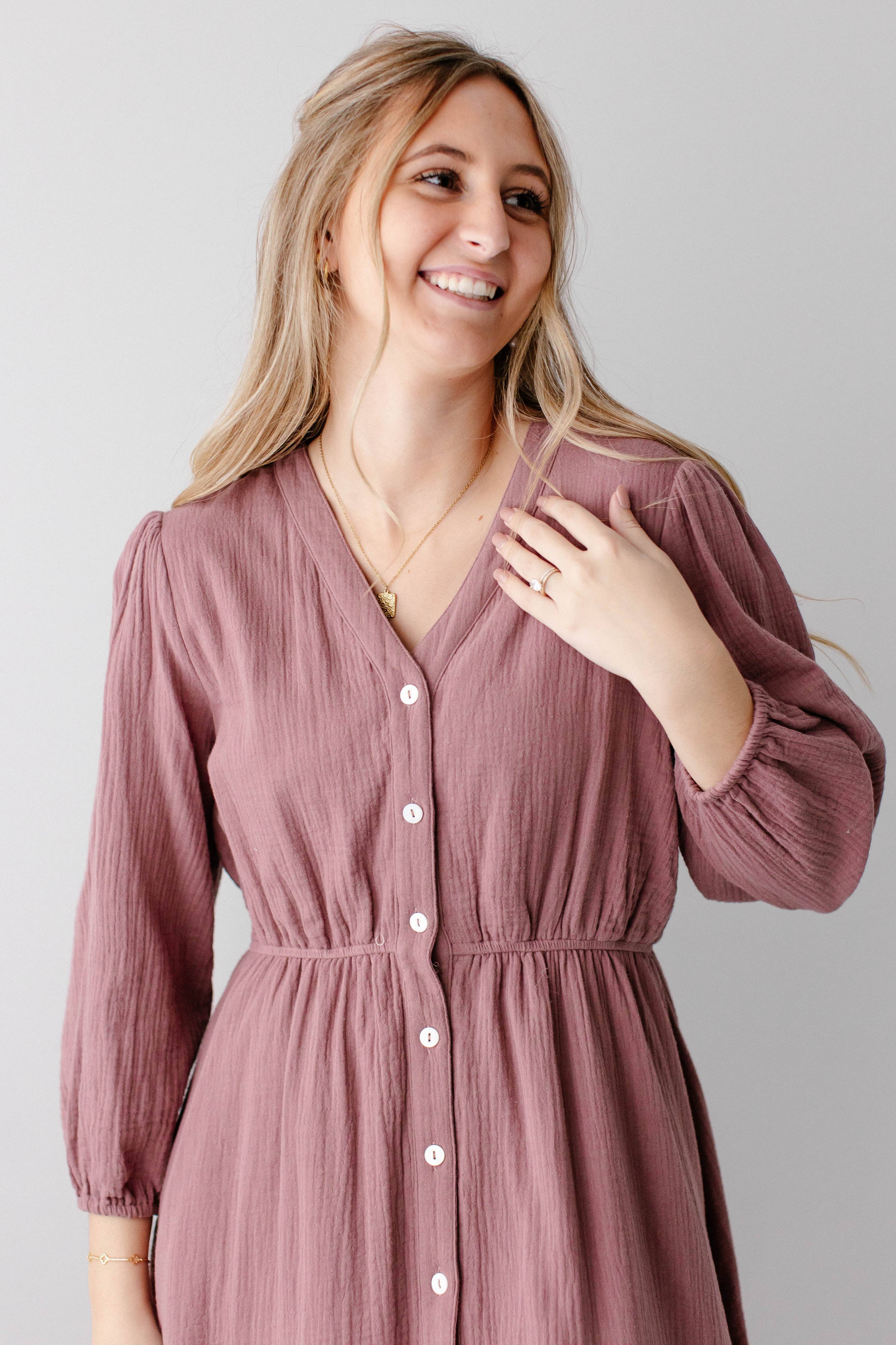 'Louisa' Button Down Tiered Cotton Gauze Midi Dress